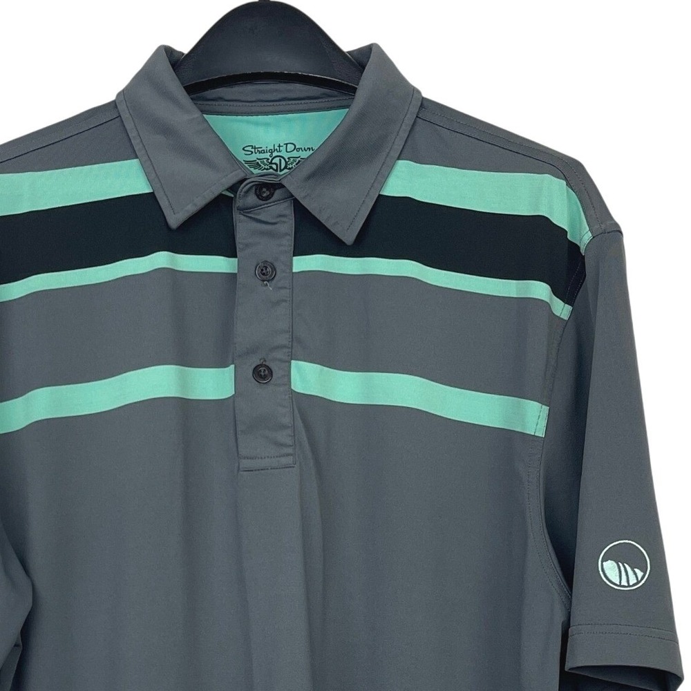 Straight Down x Cliffs Mens Large Performance Golf Wicking Grey Teal Striped